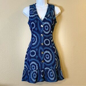 Ramy Brook Womens Size 2 Blue Button Front Sleeveless Mini Dress Modern
